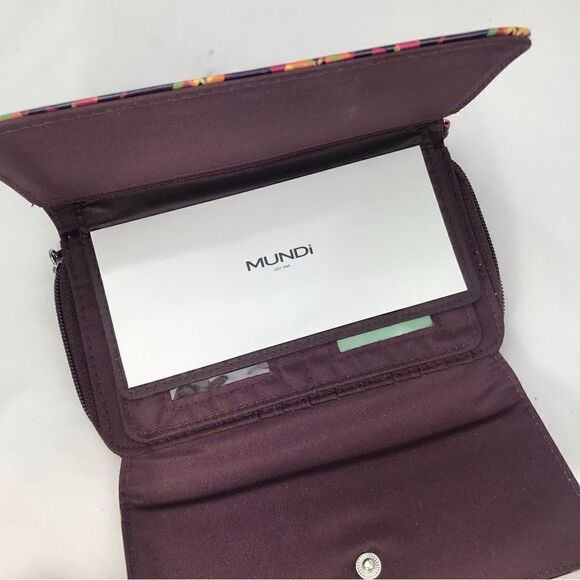 Mundi Burgundy Leaf Pattern Zip Safe Keeper Theft Protect Flap Wristlet Wallet - Picture 11 of 16